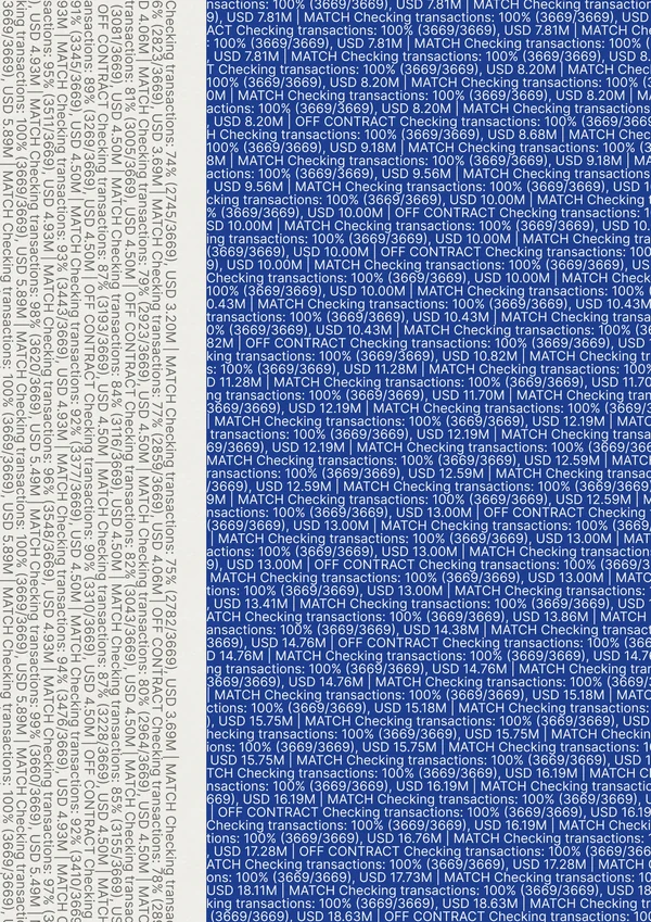Poster: a check log in blue and white, each line matched or off contract